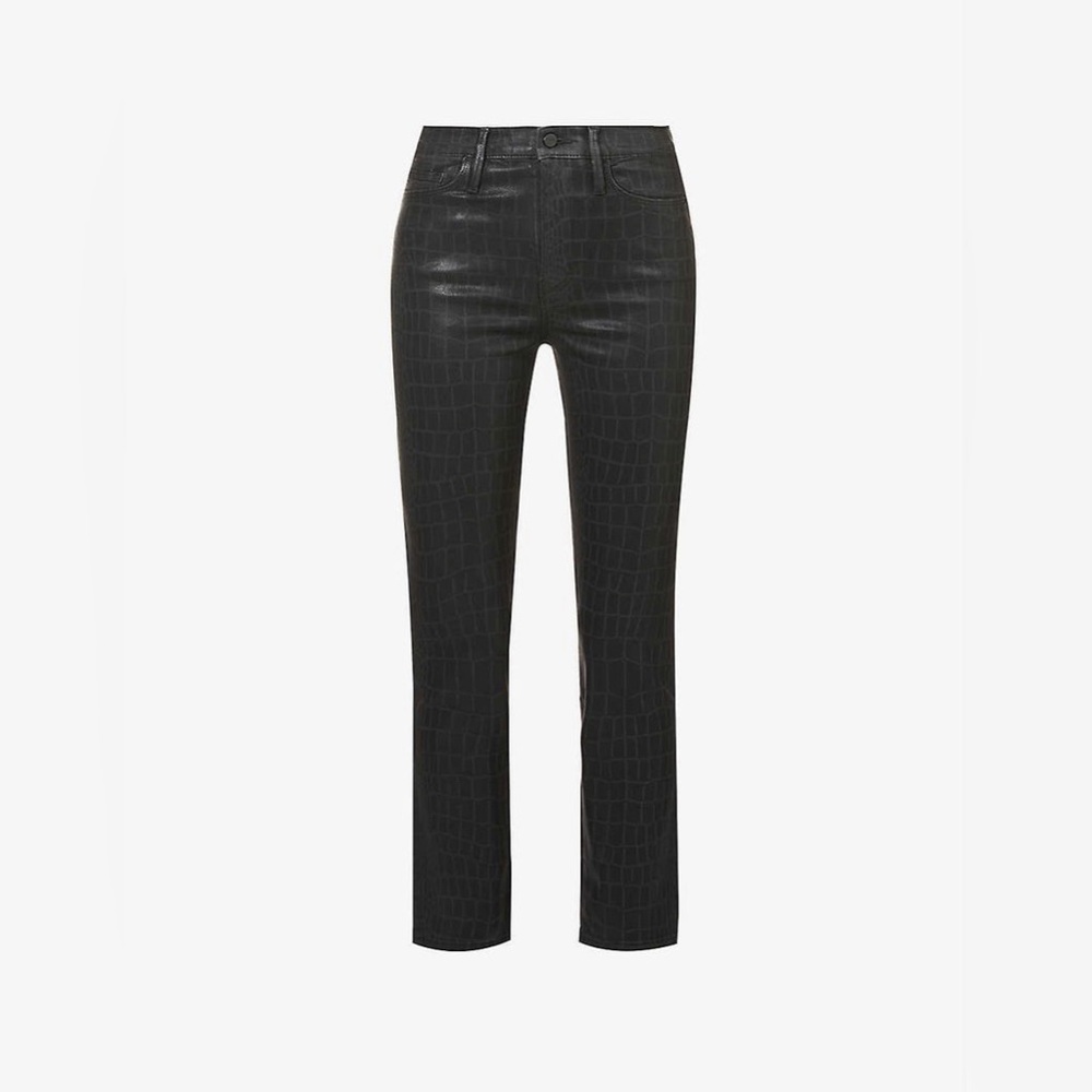 FRAME Faux Leather Pants Le Sylvie Black Croc Embossed HighRise Straight Fit